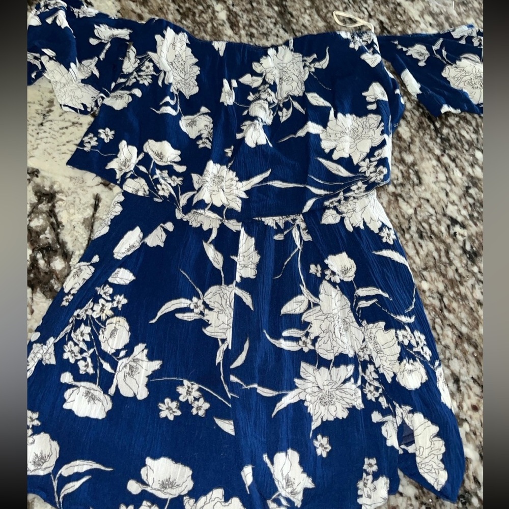 Blue and White Floral Romper M